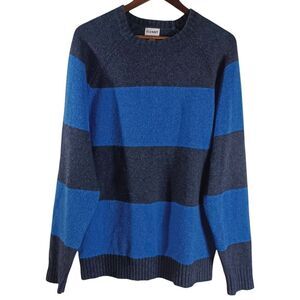 Old Navy Wool Rugby Striped Men's Sz L Long Sleeve Casual Warm Blue Grey Sweater